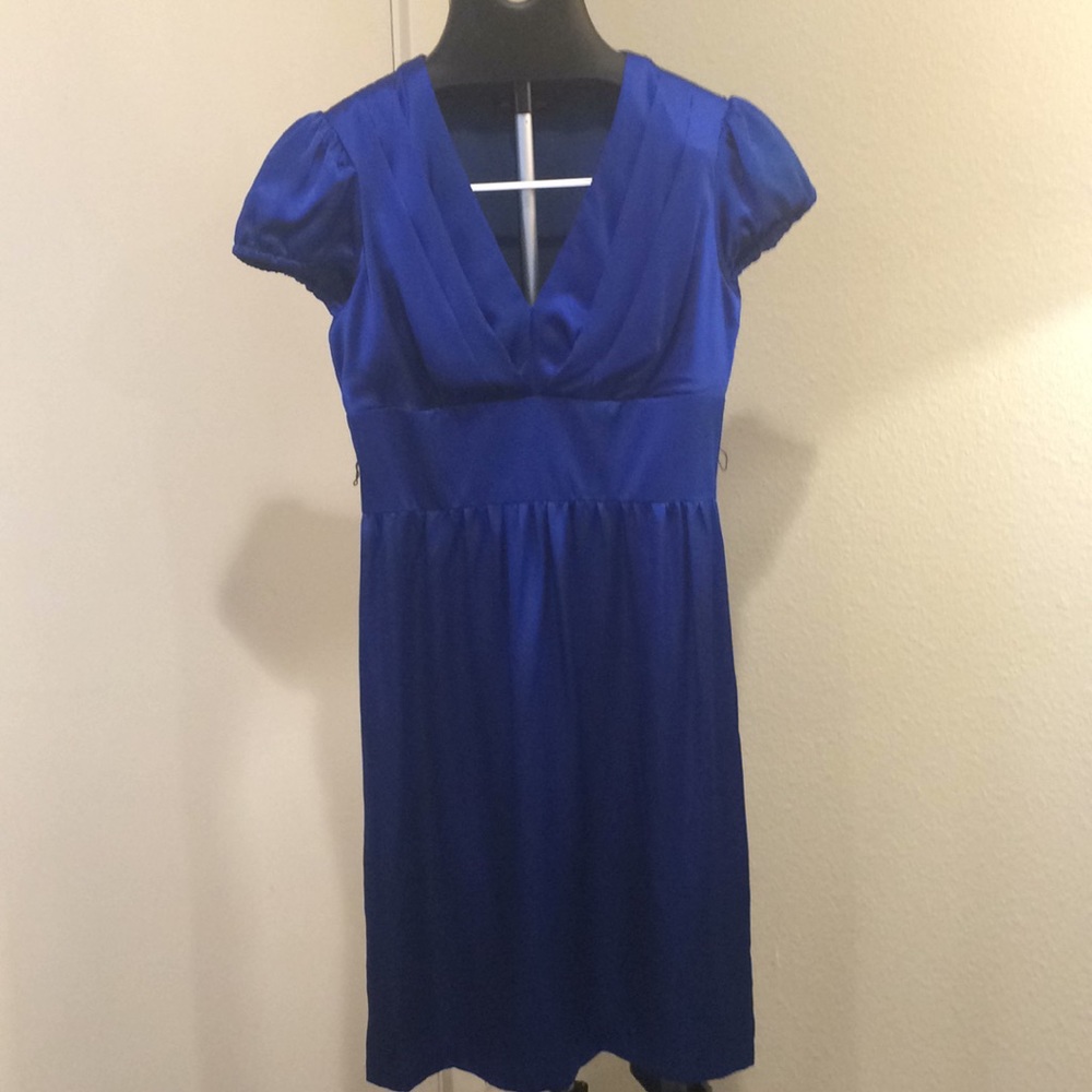 Betsey Johnson Blue Silk Dress w/ Hot Pink Belt
